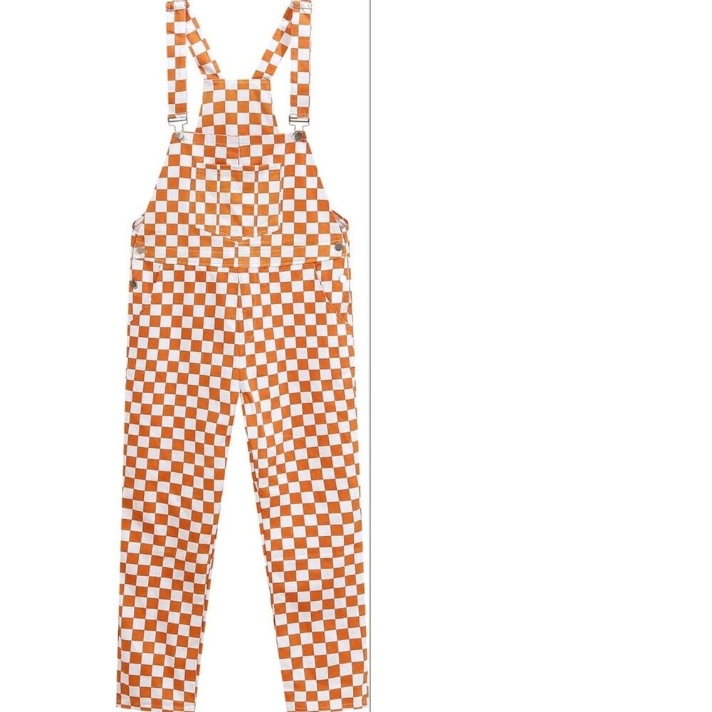 Gezour Orange and White Checkered Gameday Overalls Size L - Picture 6 of 6